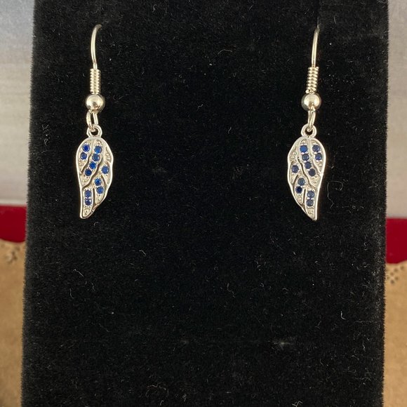 Blue Sapphire 925 Solid Sterling Silver Wing Earrings - Picture 1 of 4
